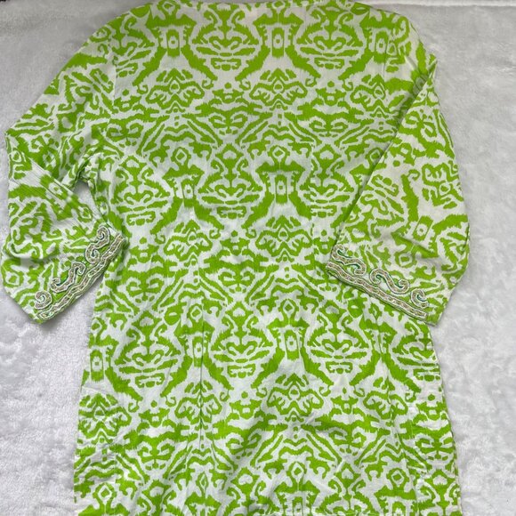 Soft Surroundings Beaded Tunic Top Womens Small Relaxed V-Neck Green 100% Cotton - Picture 10 of 15